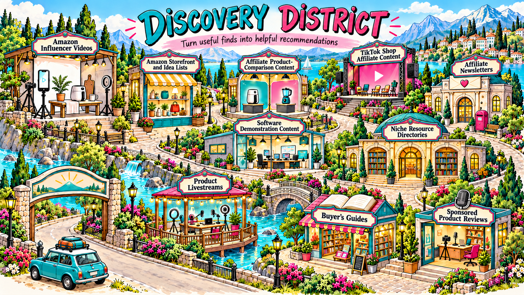 The original Discovery District map with ten side hustle destinations.