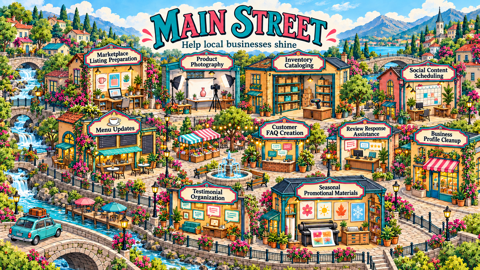 The original Main Street map with ten side hustle destinations.