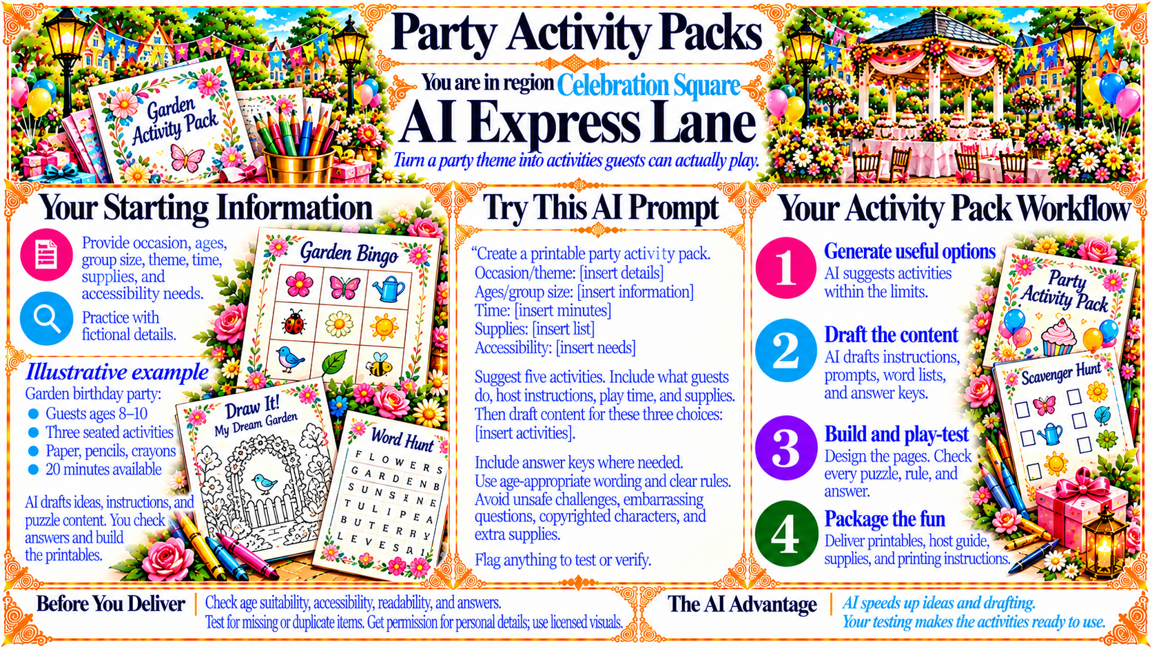 Party Activity Packs — AI Express Lane original artwork